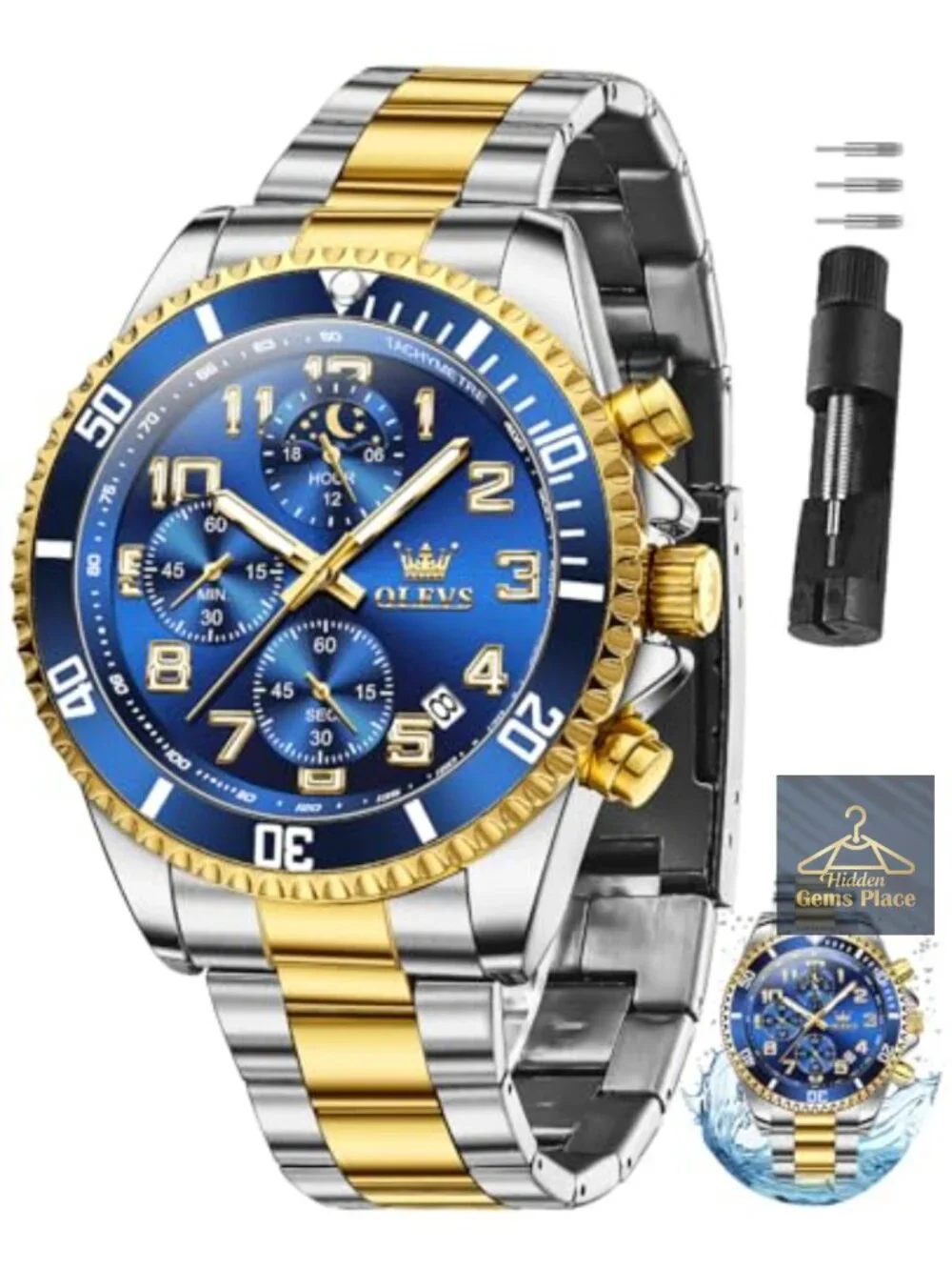 Men's Stainless Steel Dress Watch with Date Quartz Movement Blue Dial